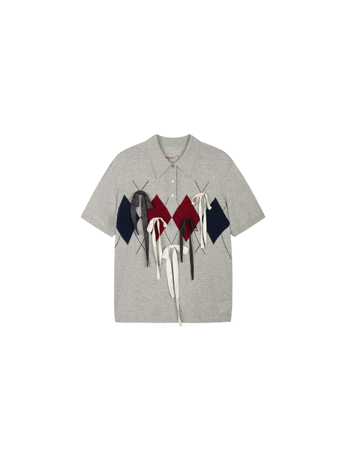 Ribbon bow polo knit T-shirt