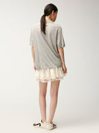Ribbon bow polo knit T-shirt