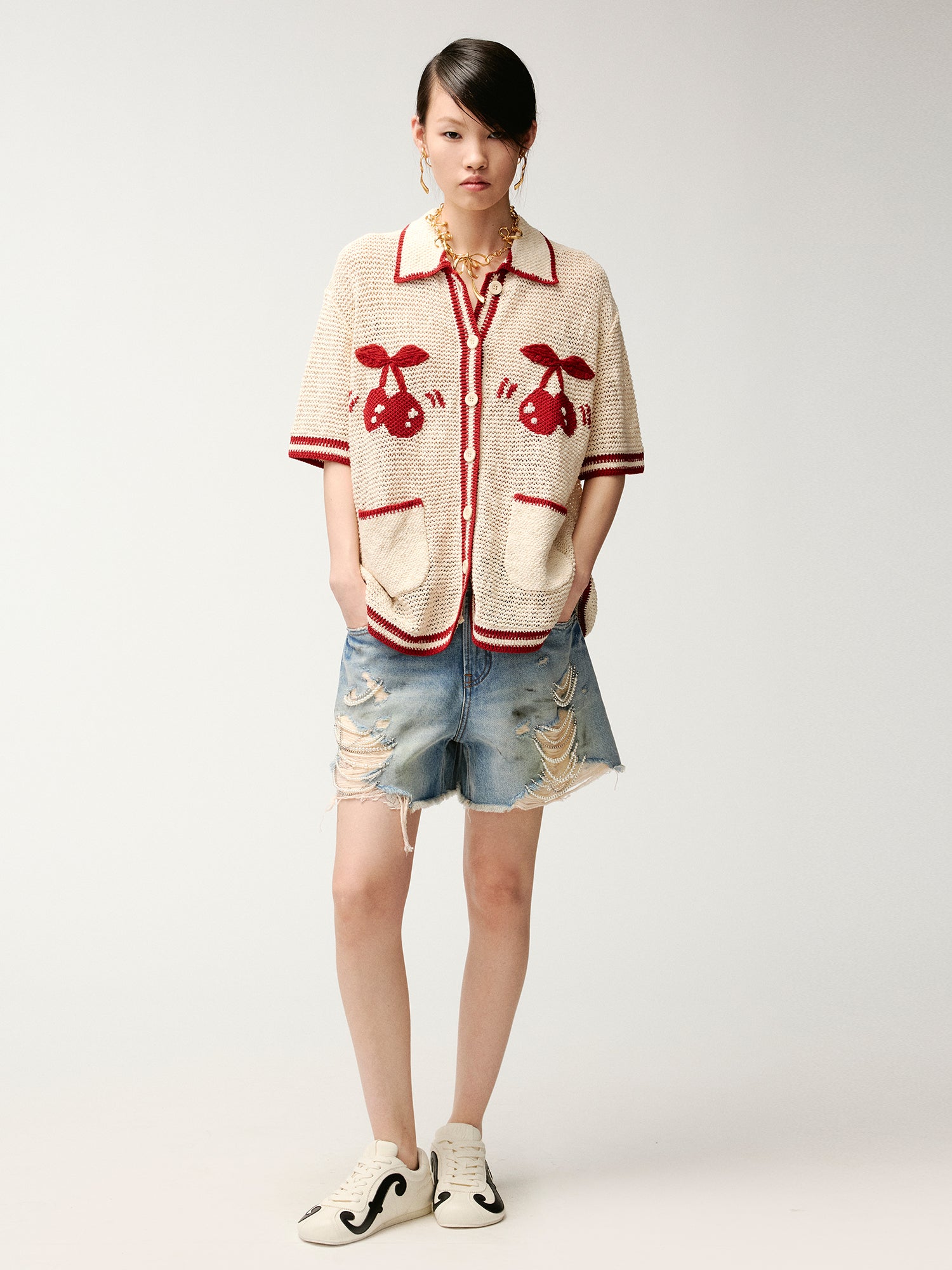 Handcrafted dynamic cherry cardigan