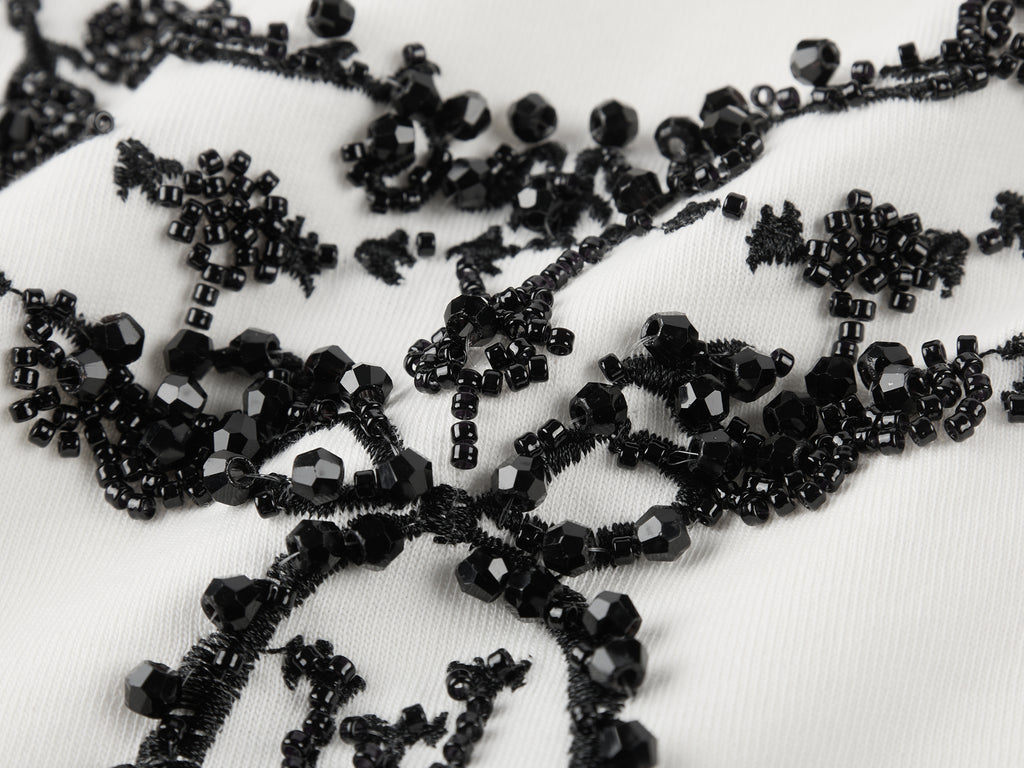 Beaded embroidered vintage necklace raglan T-shirt