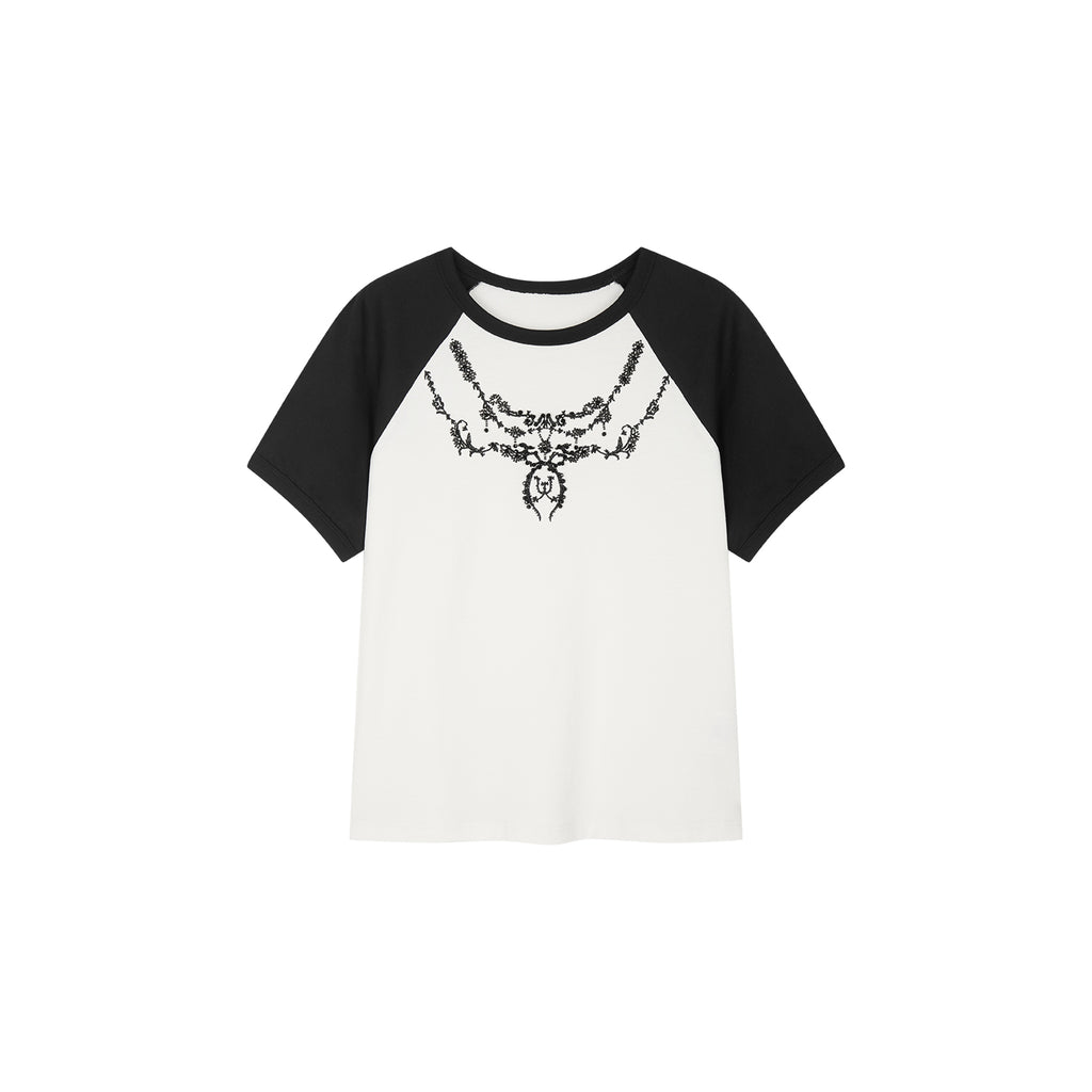 Beaded embroidered vintage necklace raglan T-shirt