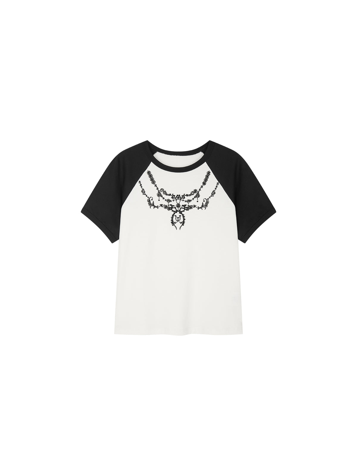 Beaded embroidered vintage necklace raglan T-shirt
