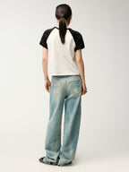 Beaded embroidered vintage necklace raglan T-shirt