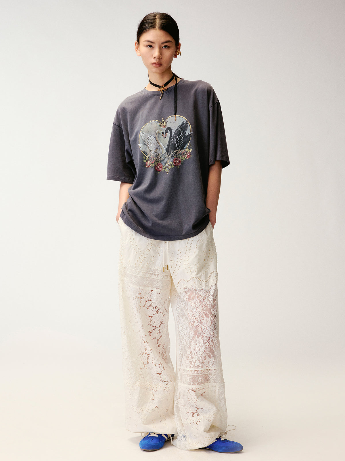 Swan Graphic Print Cotton T-Shirt