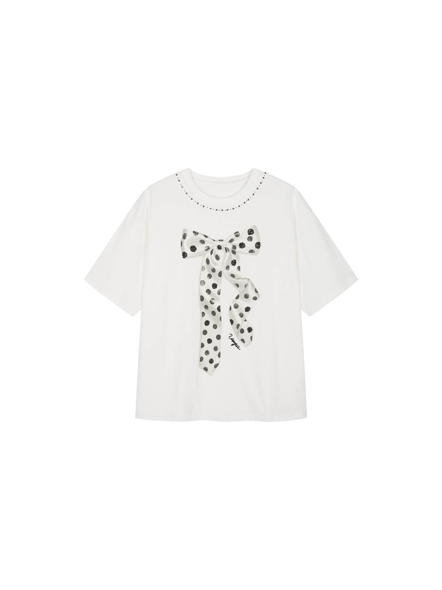 Sequin embroidered polka dot bow T-shirt
