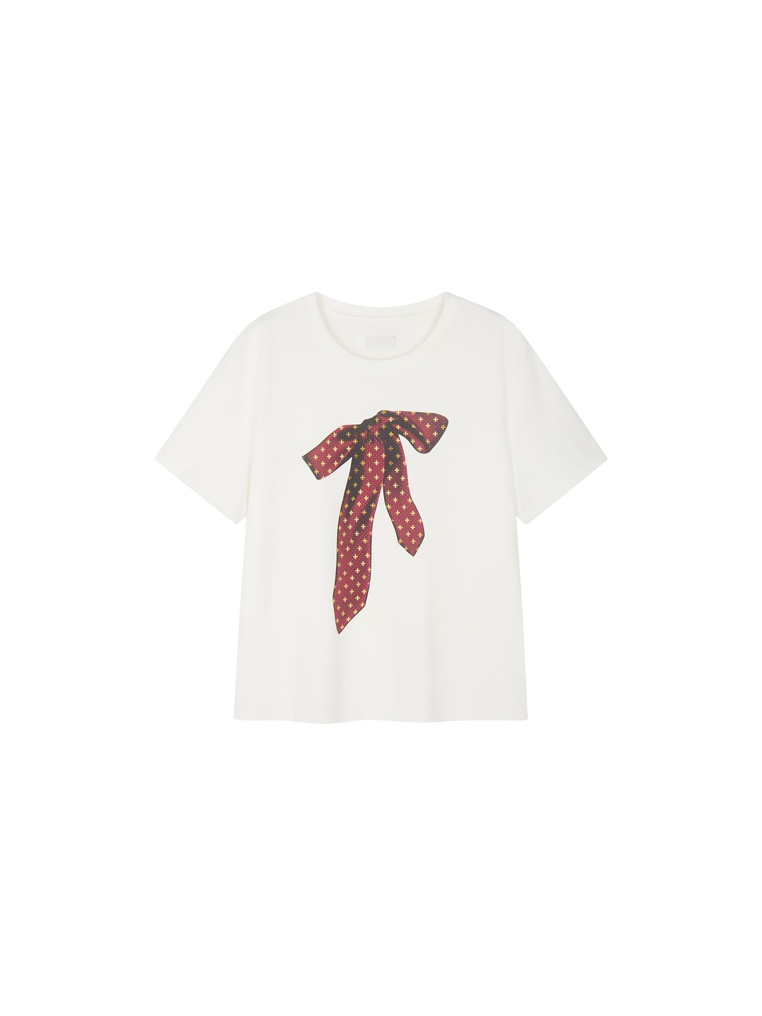 Foil-stamped tie bow T-shirt