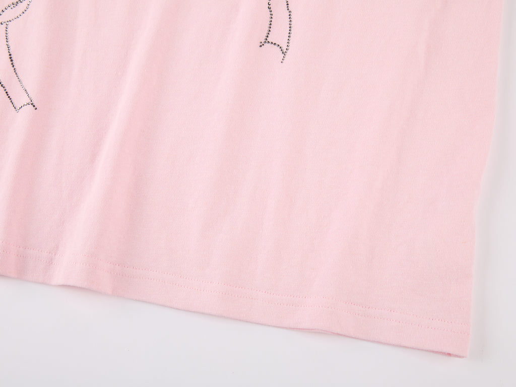 Rhinestone ribbon long sleeve T-shirt