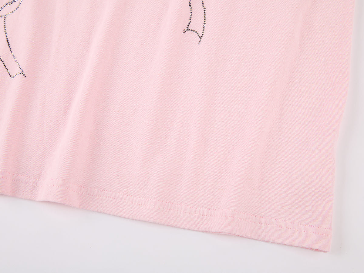 Rhinestone ribbon long sleeve T-shirt