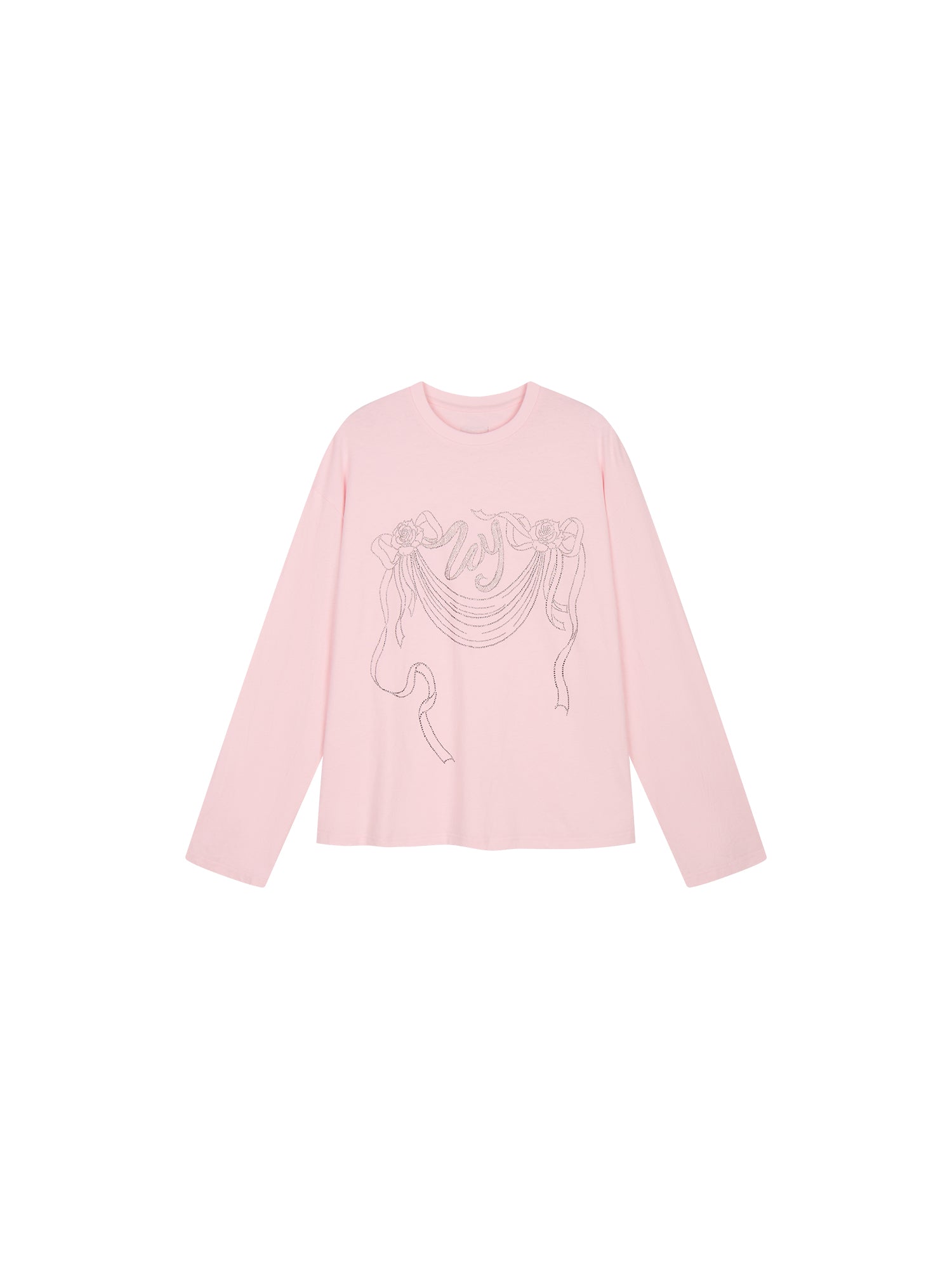 Rhinestone ribbon long sleeve T-shirt
