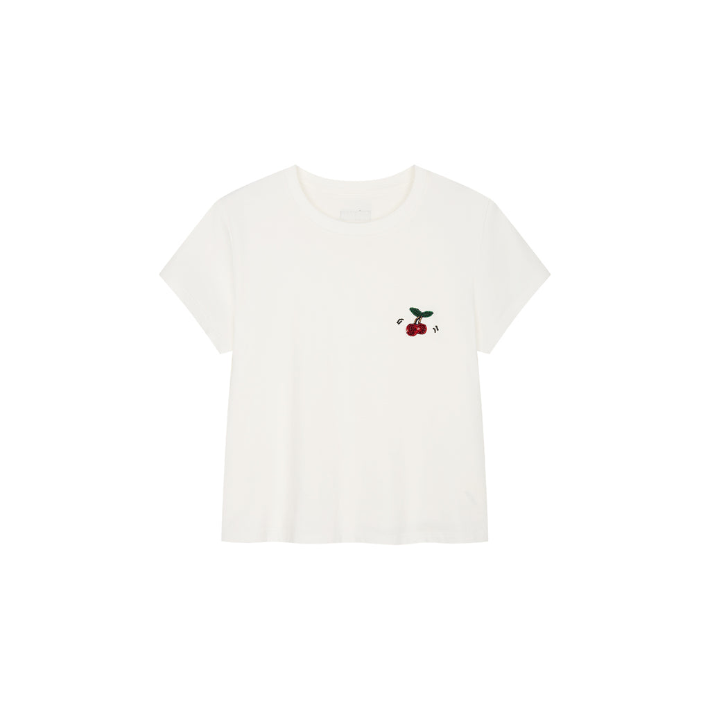 Beaded embroidered sporty cherry T-shirt