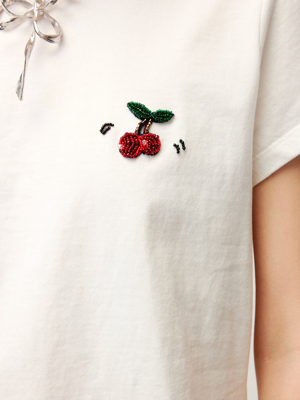Beaded embroidered sporty cherry T-shirt