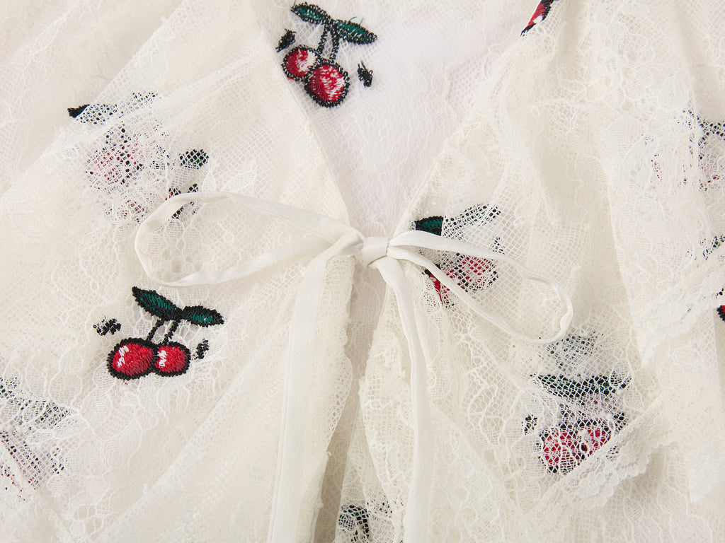 Embroidered sporty cherry lace tea dress