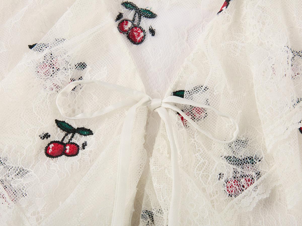 Embroidered sporty cherry lace tea dress