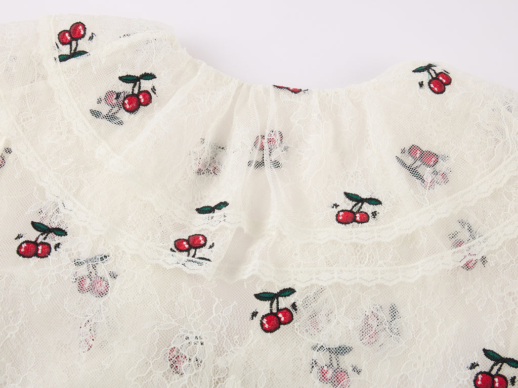 Embroidered sporty cherry lace tea dress