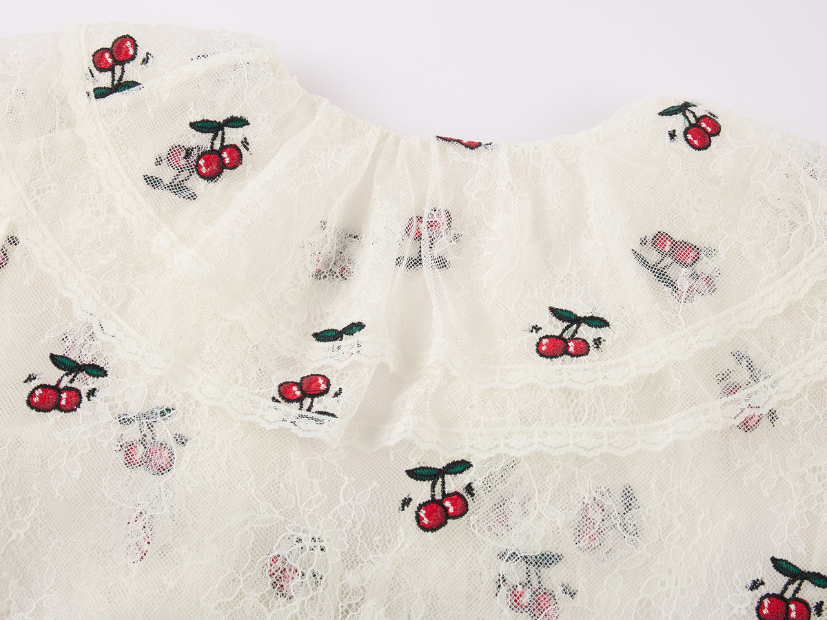 Embroidered sporty cherry lace tea dress