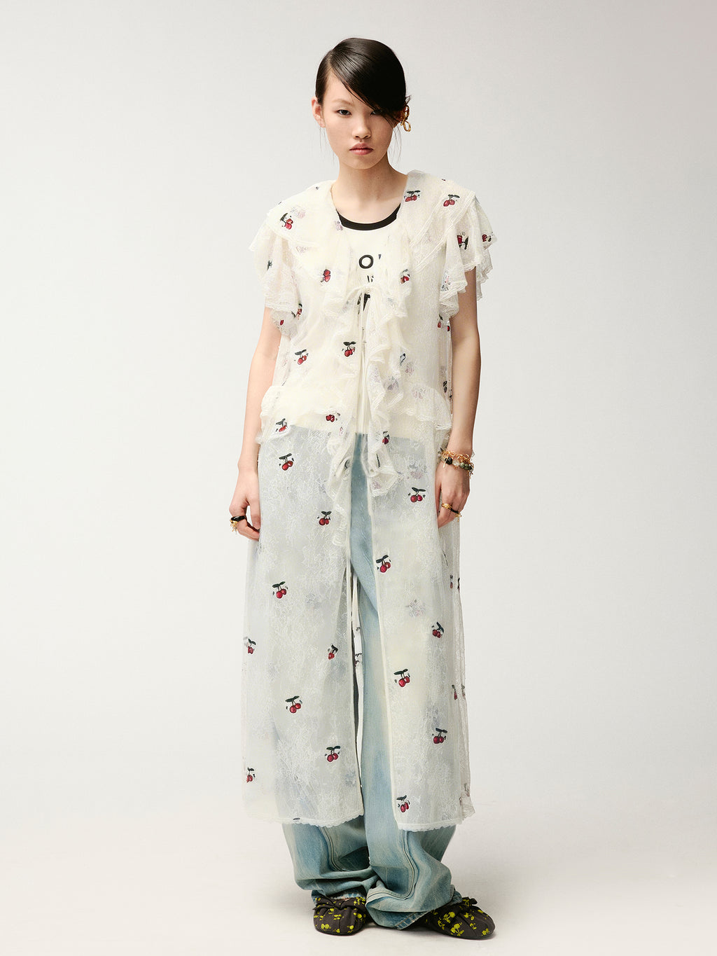 Embroidered sporty cherry lace tea dress
