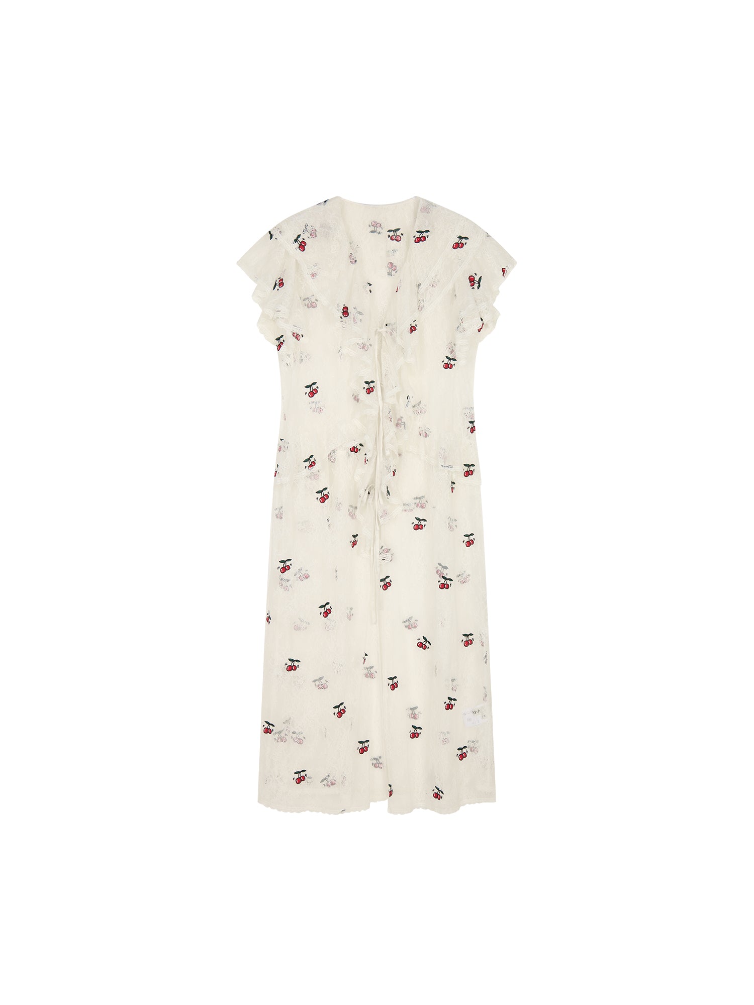 Embroidered dynamic cherry lace tea dress