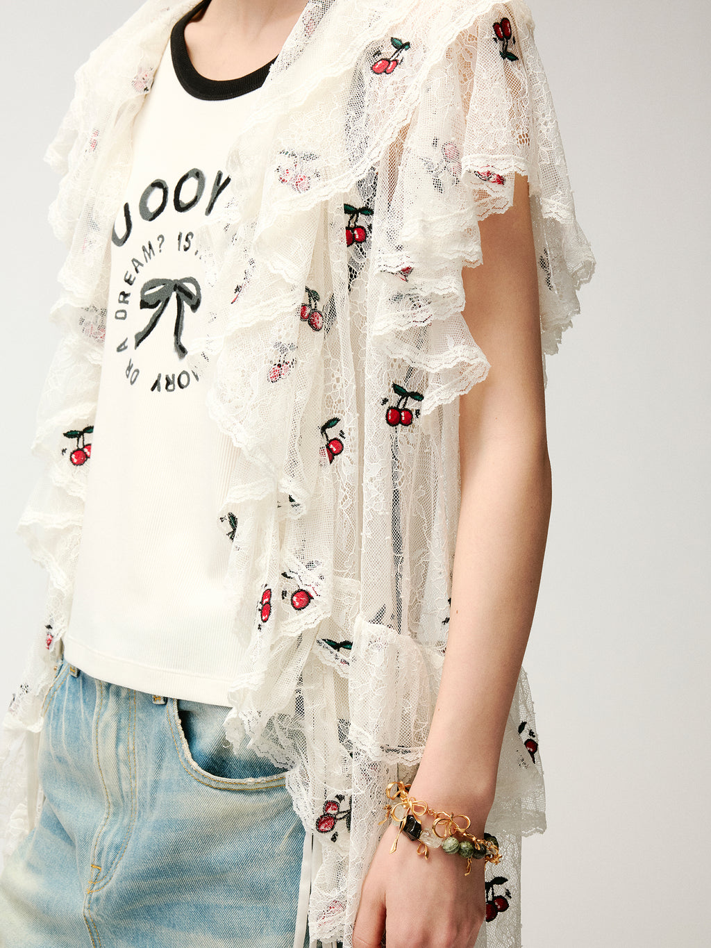 Embroidered sporty cherry lace tea dress