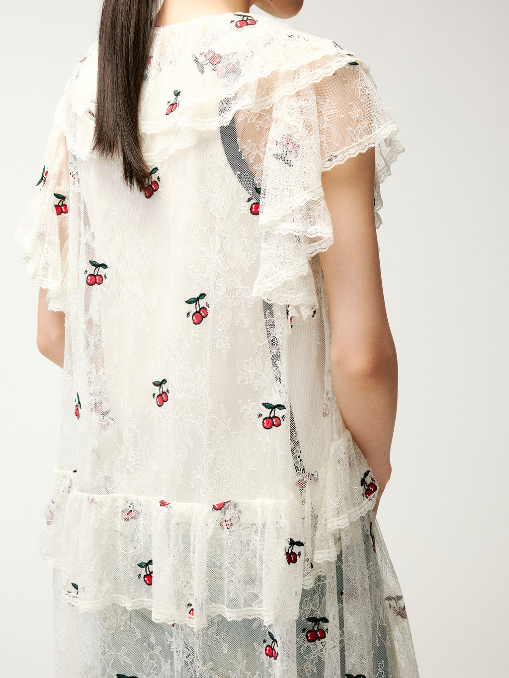 Embroidered sporty cherry lace tea dress