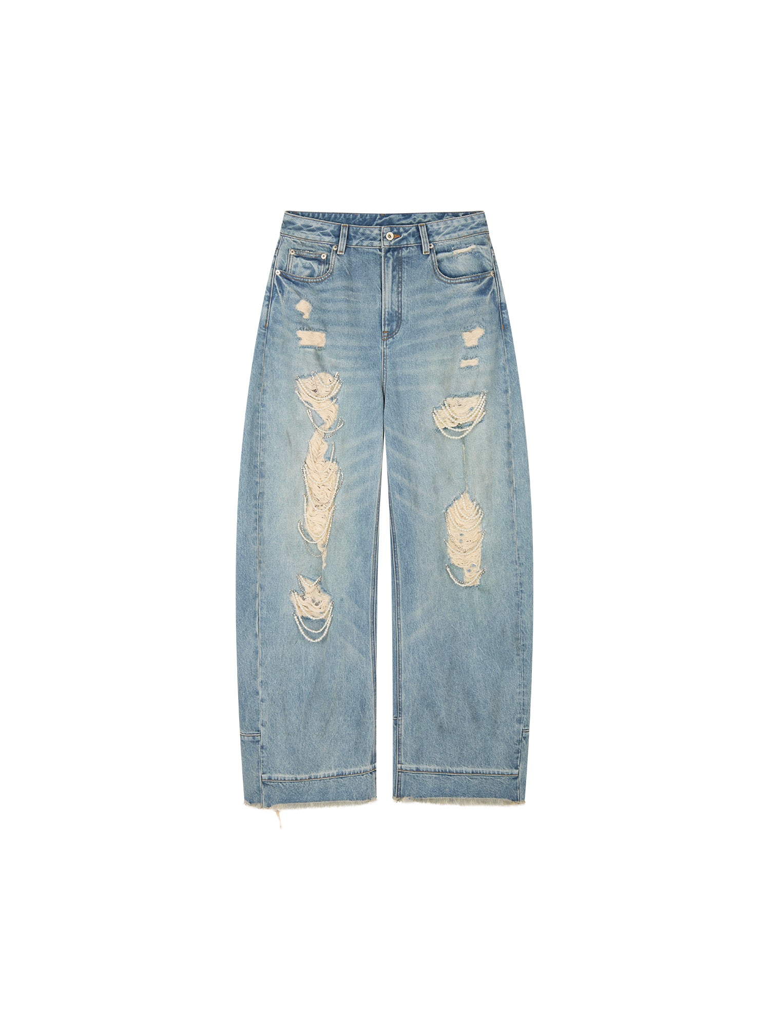 Pearl chain distressed jeans
