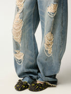 Pearl chain distressed jeans