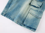 Multi-pocket denim cargo shorts