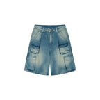 Multi-pocket denim cargo shorts