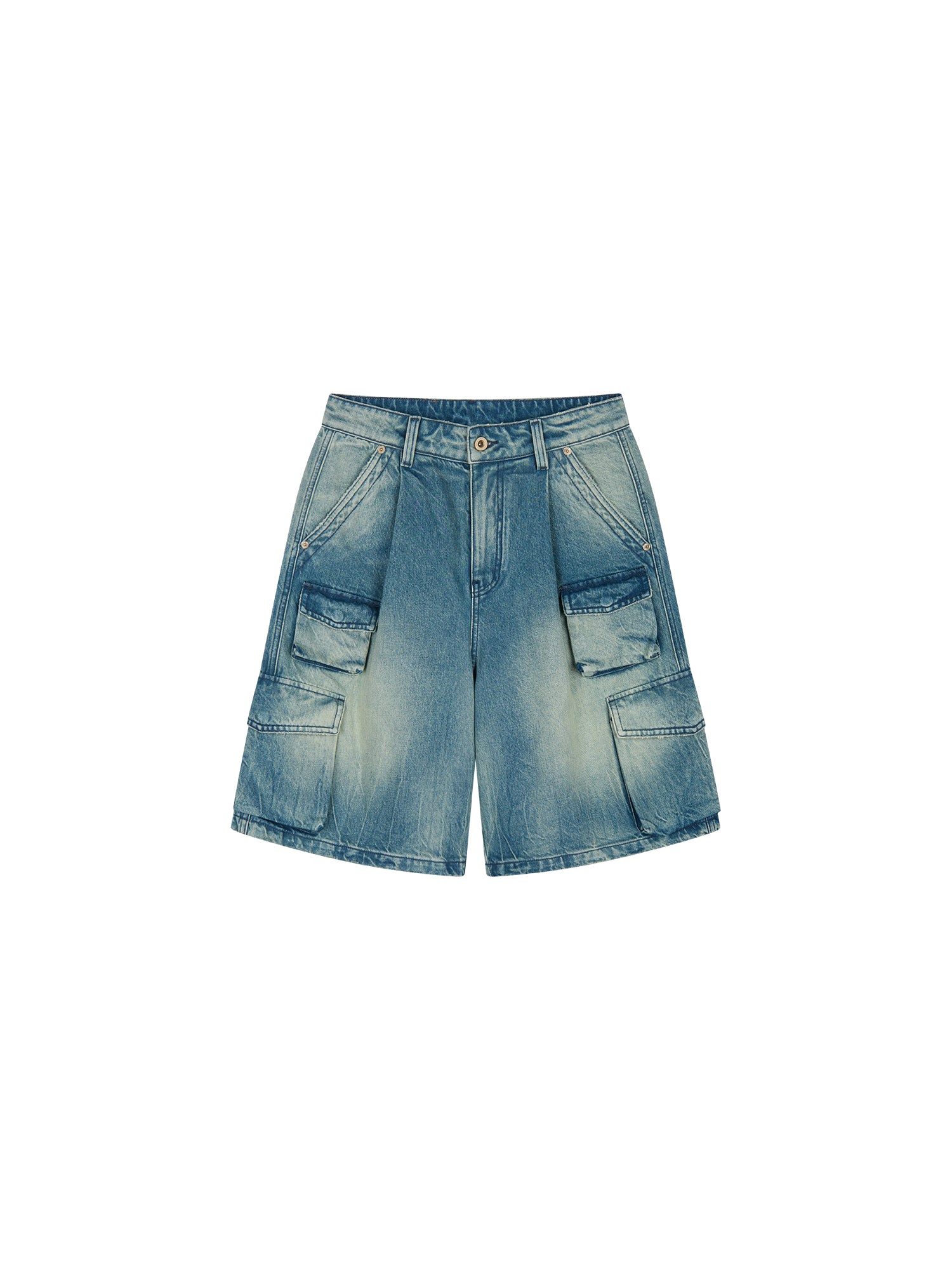 Multi-pocket denim cargo shorts