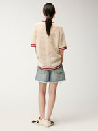 Pearl chain distressed denim shorts