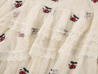 Embroidered sporty cherry lace tiered skirt