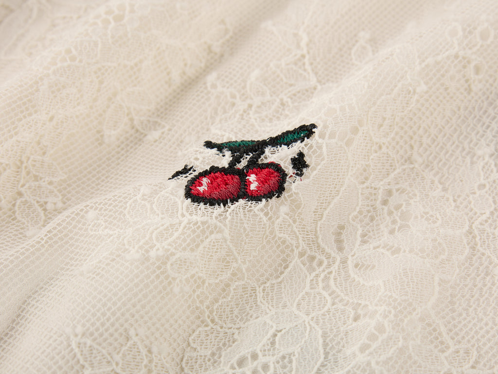 Embroidered sporty cherry lace tiered skirt