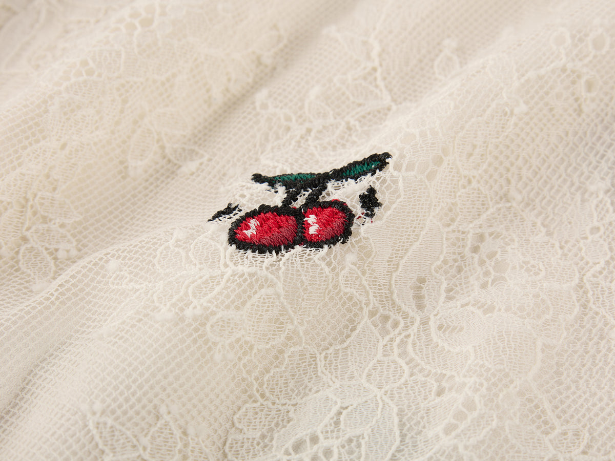 Embroidered sporty cherry lace tiered skirt