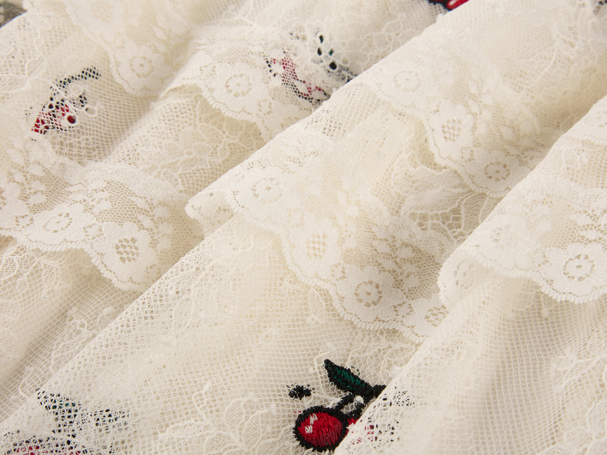 Embroidered sporty cherry lace tiered skirt