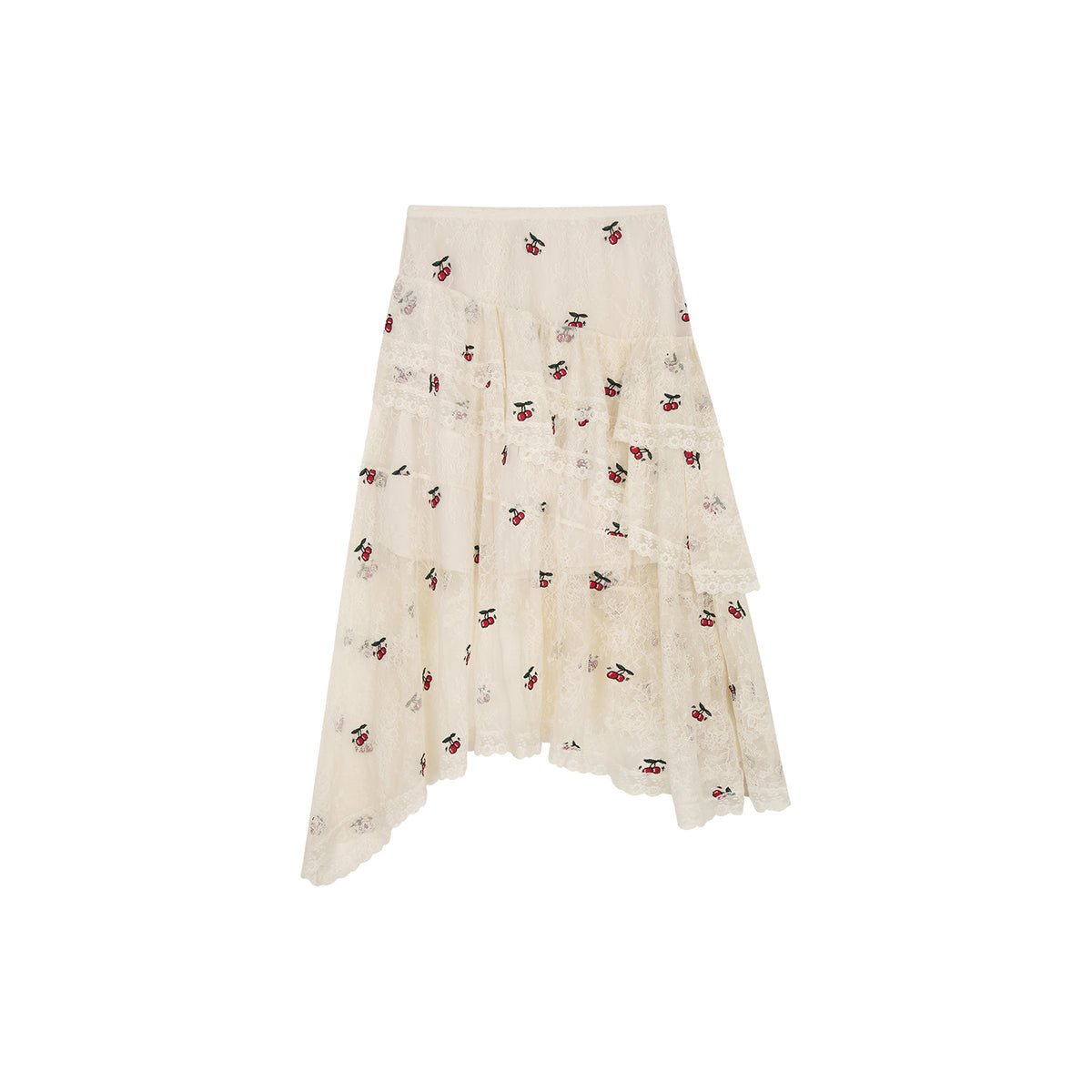 Embroidered sporty cherry lace tiered skirt