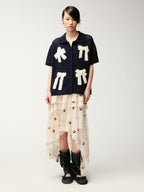 Embroidered sporty cherry lace tiered skirt