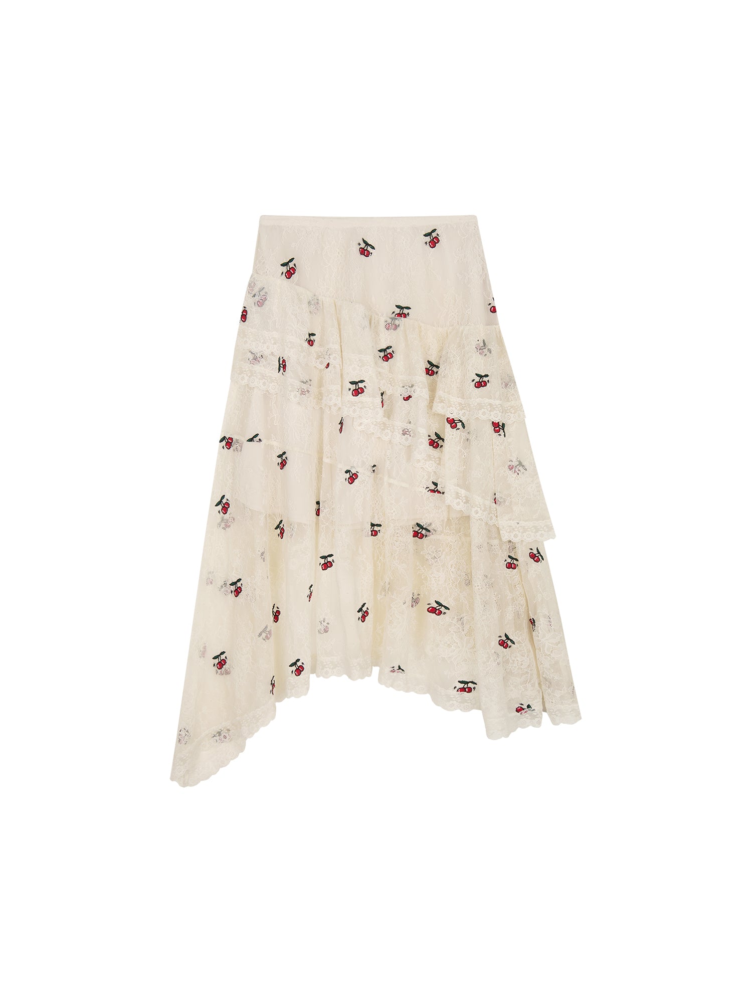 Embroidered dynamic cherry lace tiered skirt