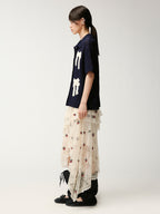 Embroidered sporty cherry lace tiered skirt