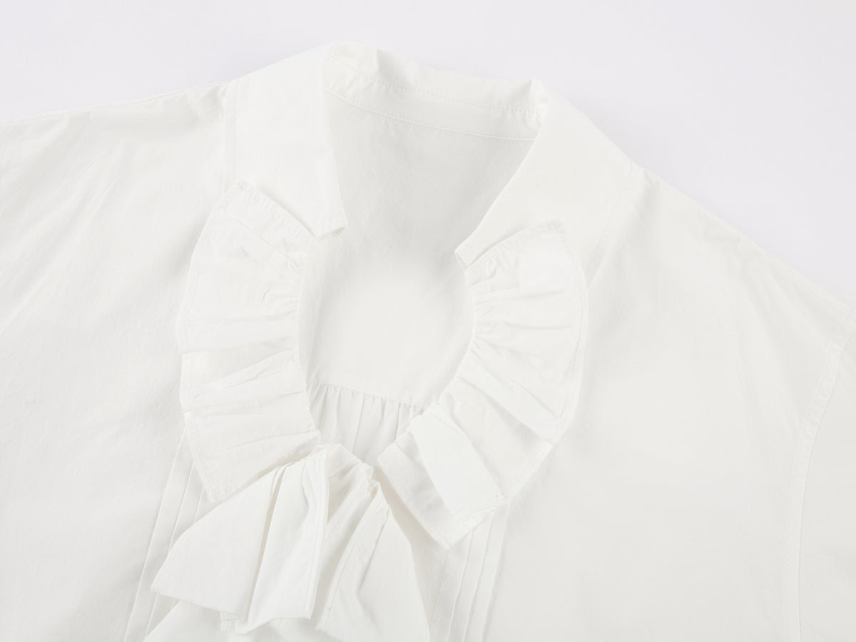 Bow-tie ruffle collar shirt