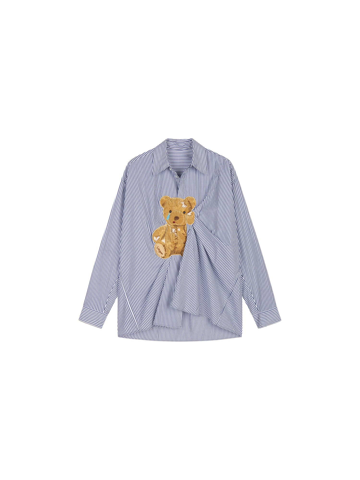 Sad bear jacquard appliqué pintuck shirt