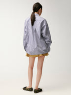Sad bear jacquard appliqué pintuck shirt