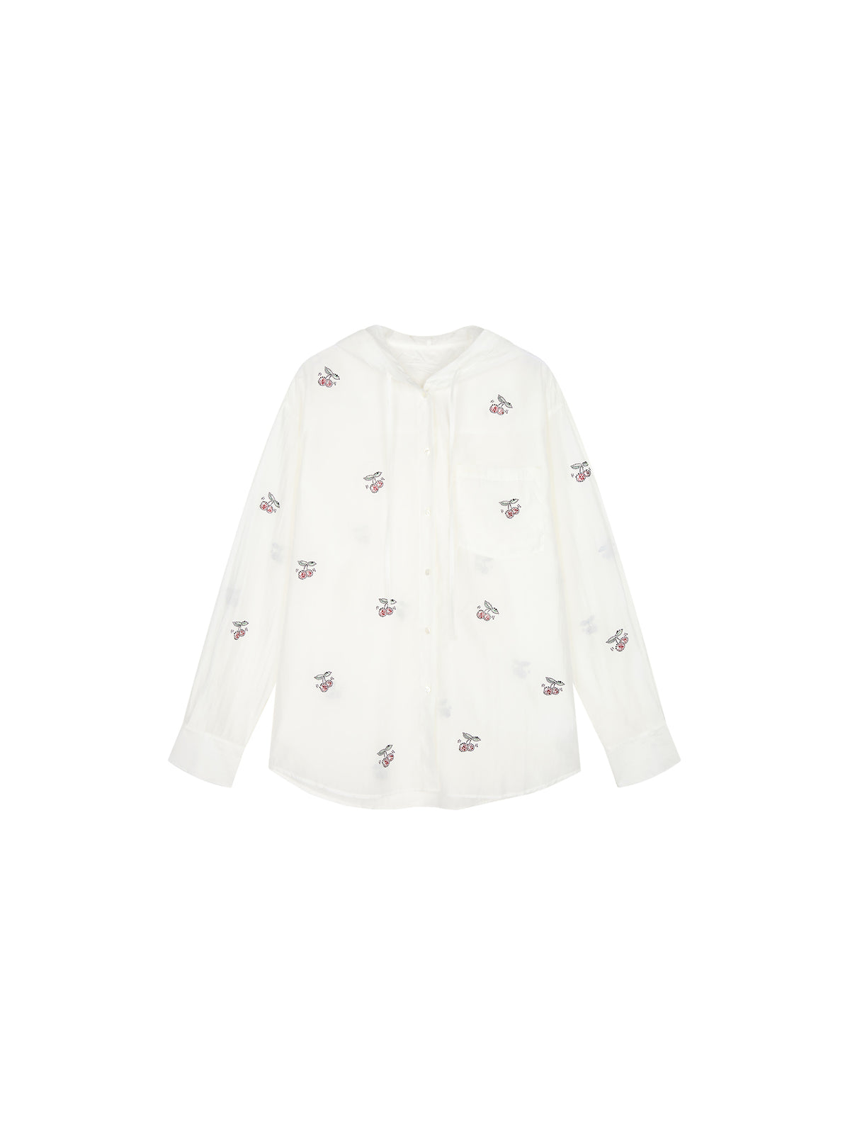 Rhinestone sporty cherry hooded shirt