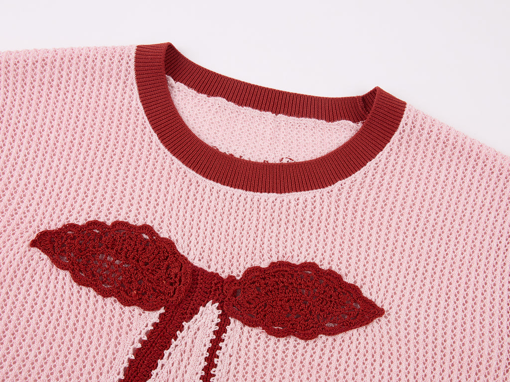 Handmade sporty cherry knit T-shirt