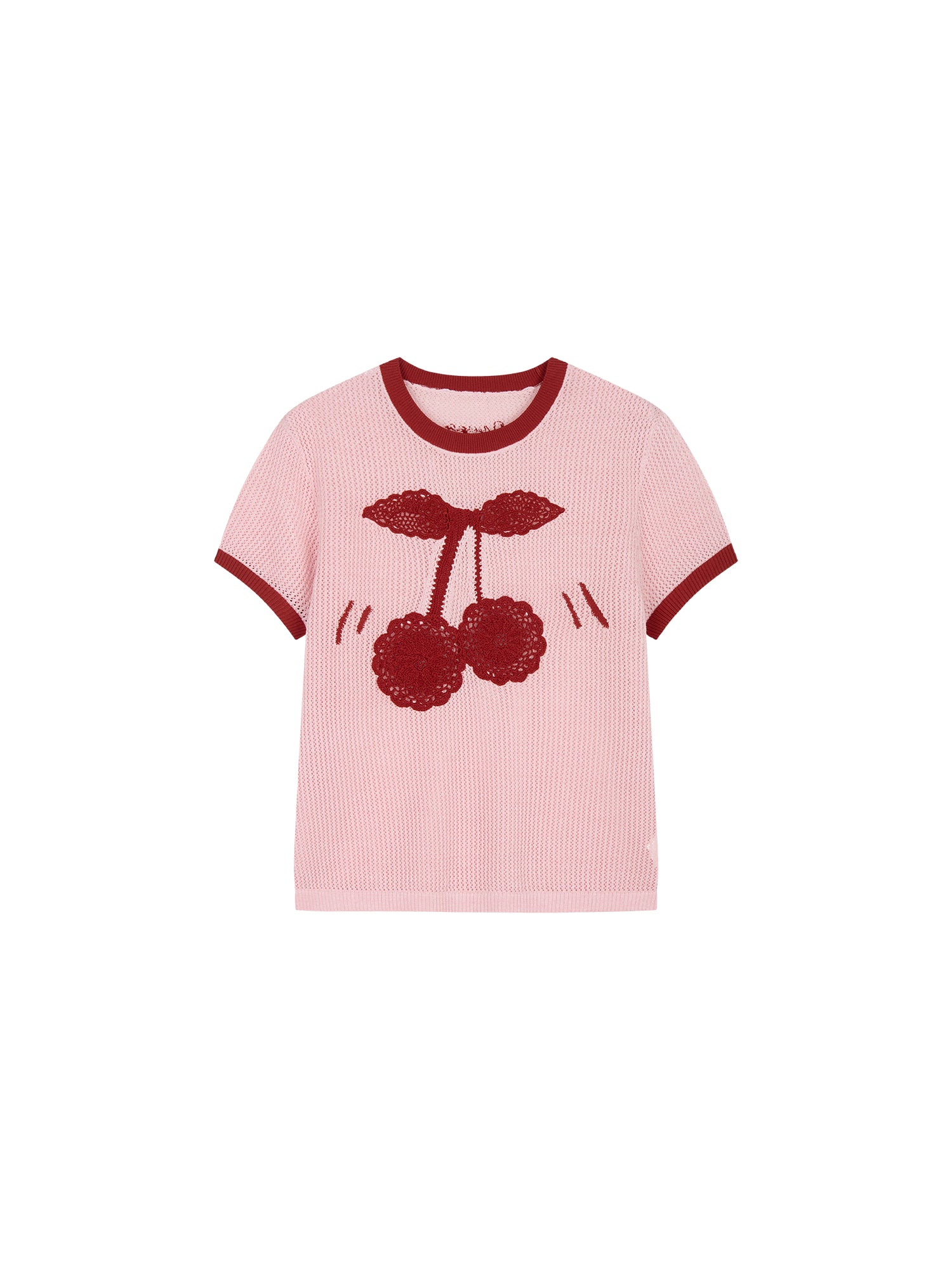 ハンドメイドチェリーモチーフニットTシャツ