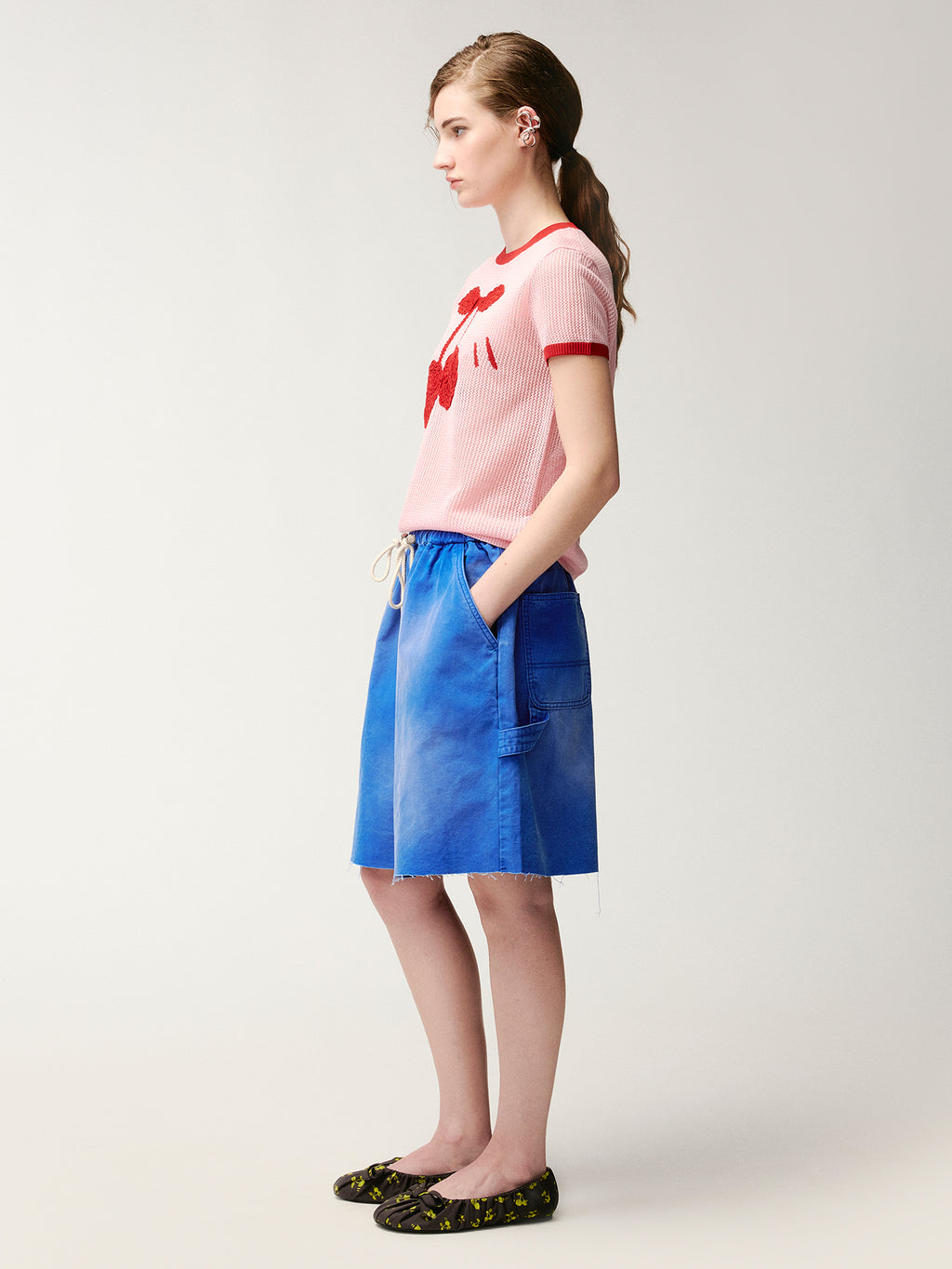 Handmade sporty cherry knit T-shirt