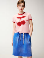 Handmade sporty cherry knit T-shirt