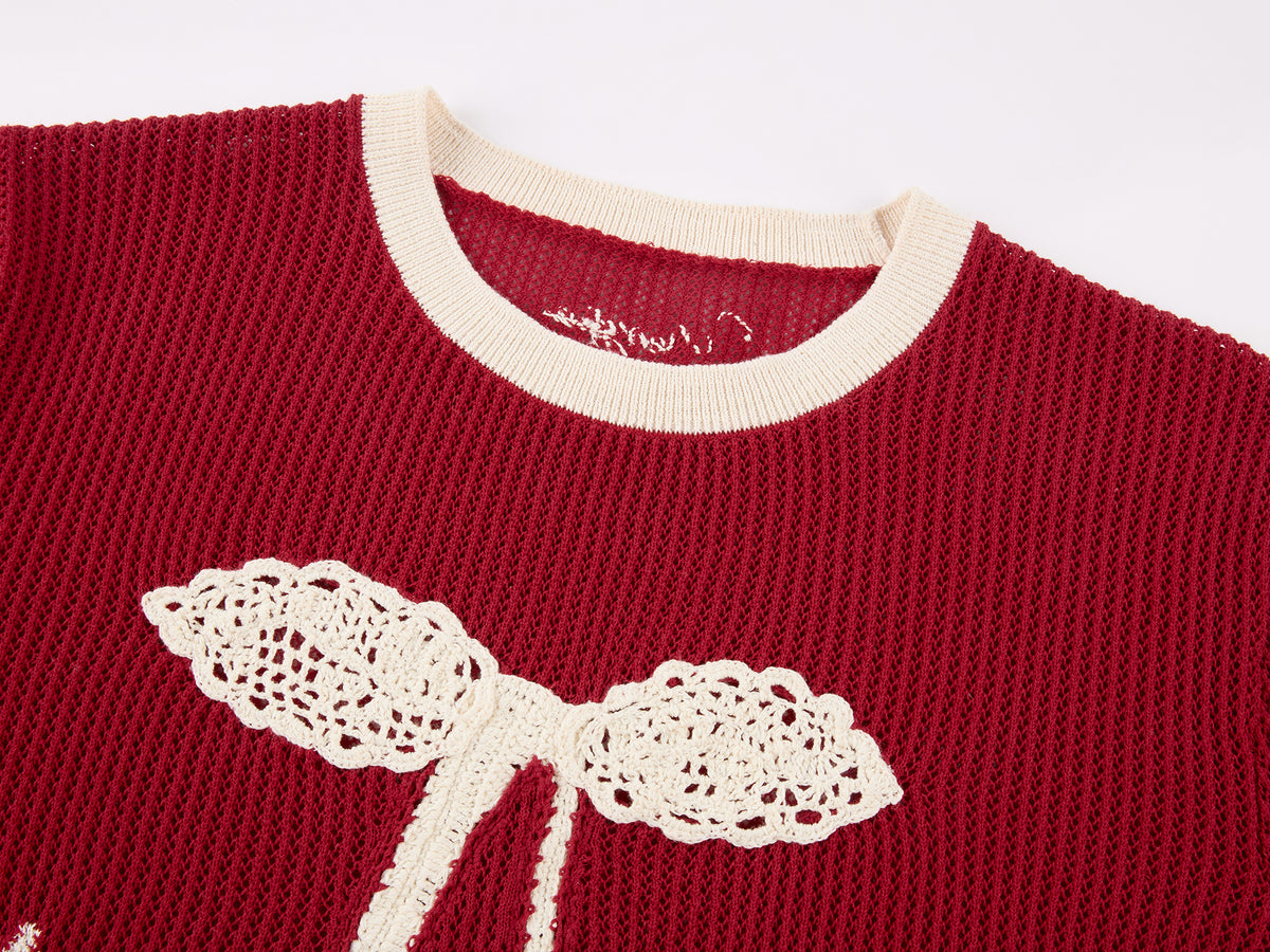 Handmade sporty cherry knit T-shirt