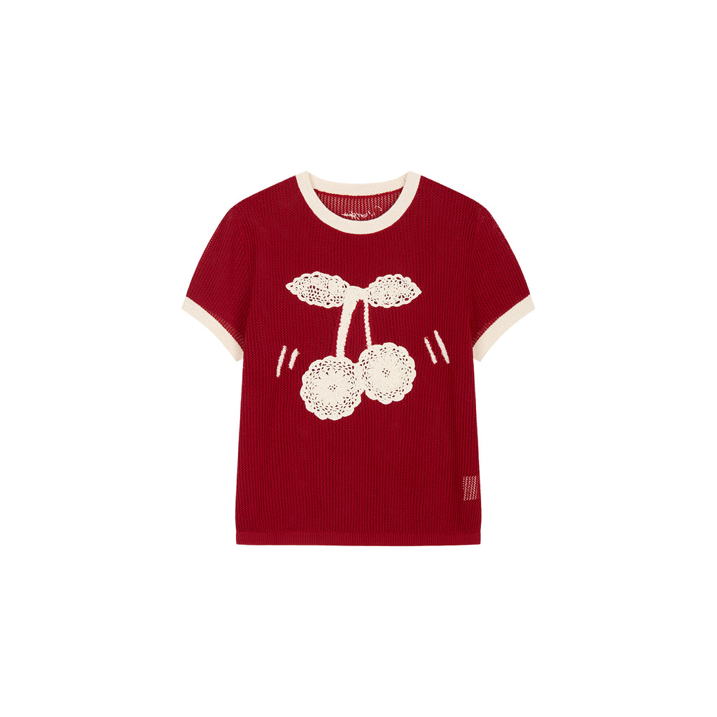 Handmade sporty cherry knit T-shirt