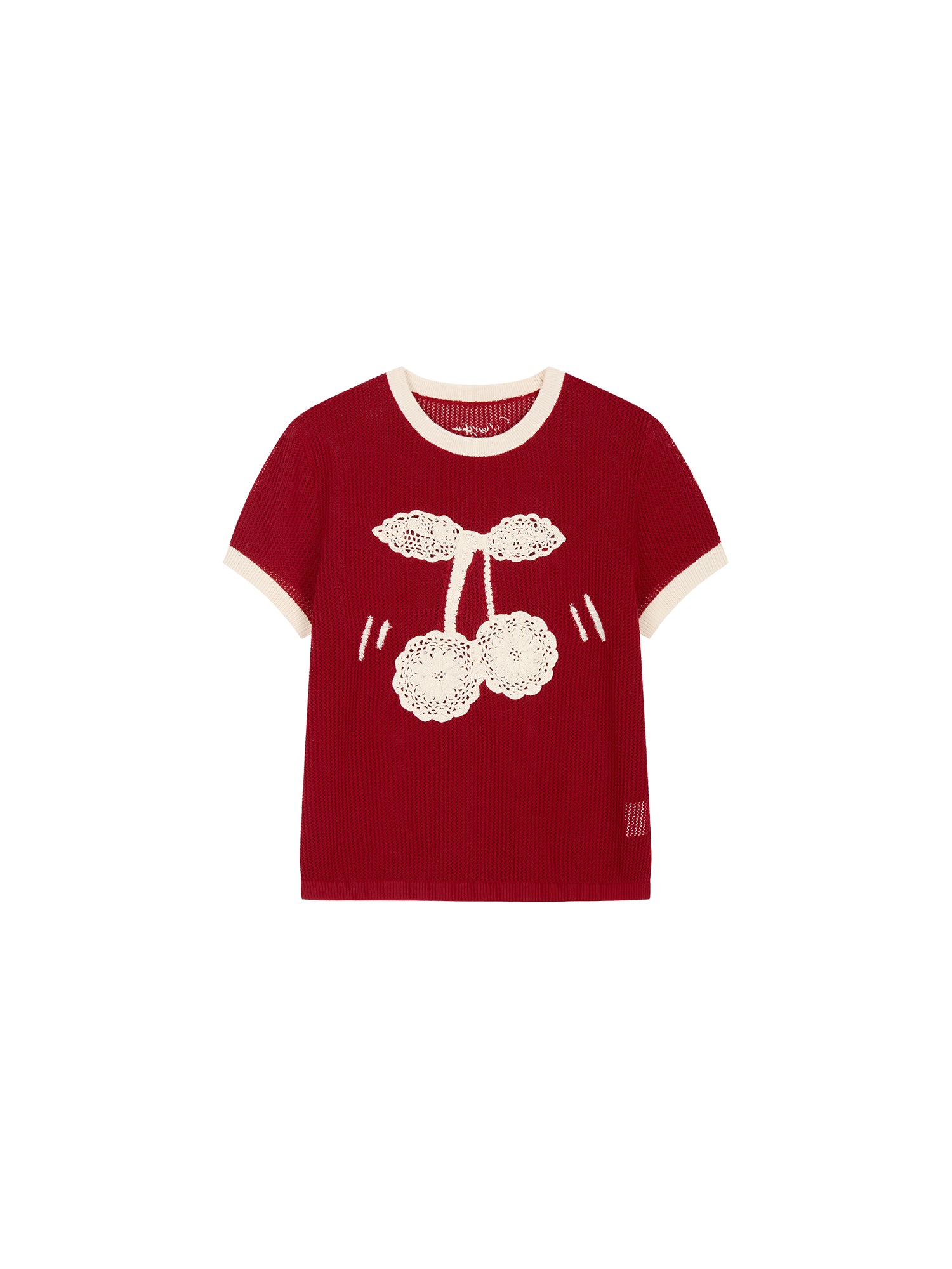 ハンドメイド チェリーモチーフ ニットTシャツ
