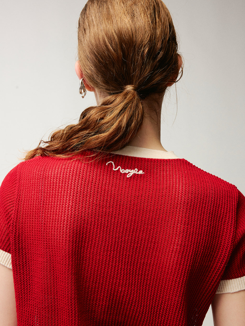 Handmade sporty cherry knit T-shirt