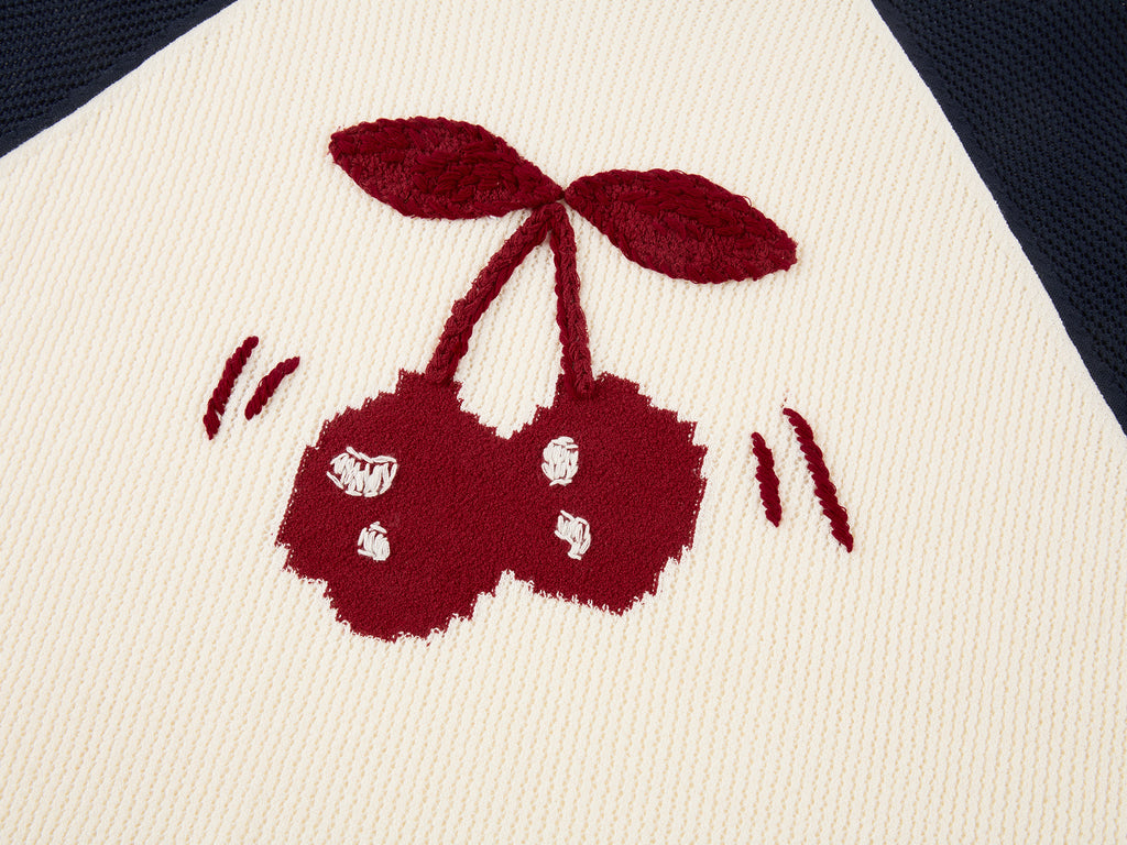 Handmade sporty cherry raglan knit T-shirt